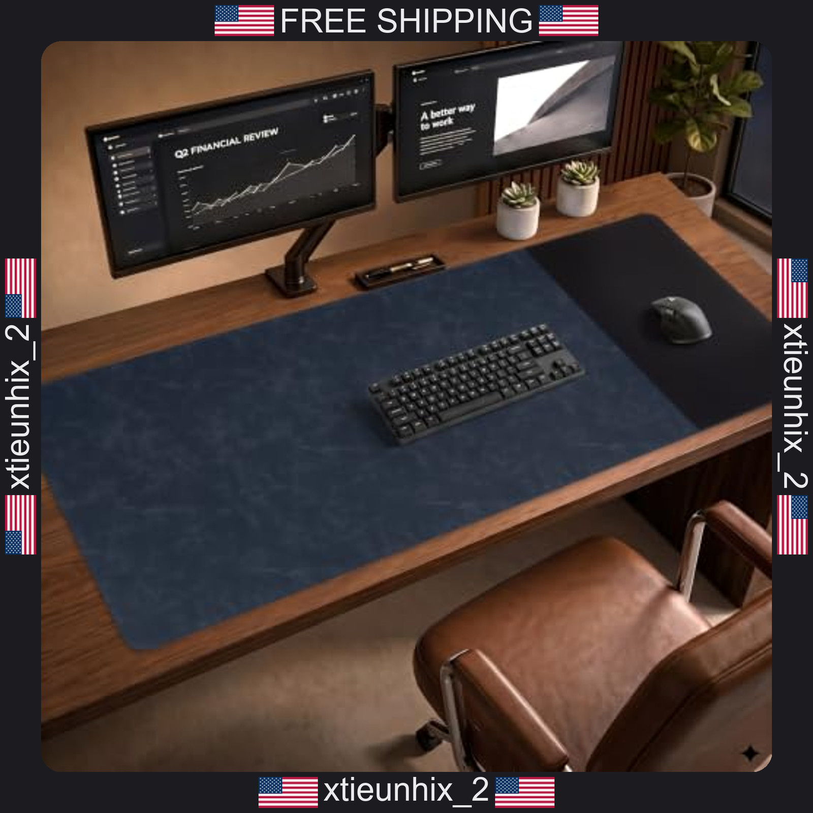 Desk Mat 48x19.7 inches Cork Base PU Leather & Cloth Hybrid