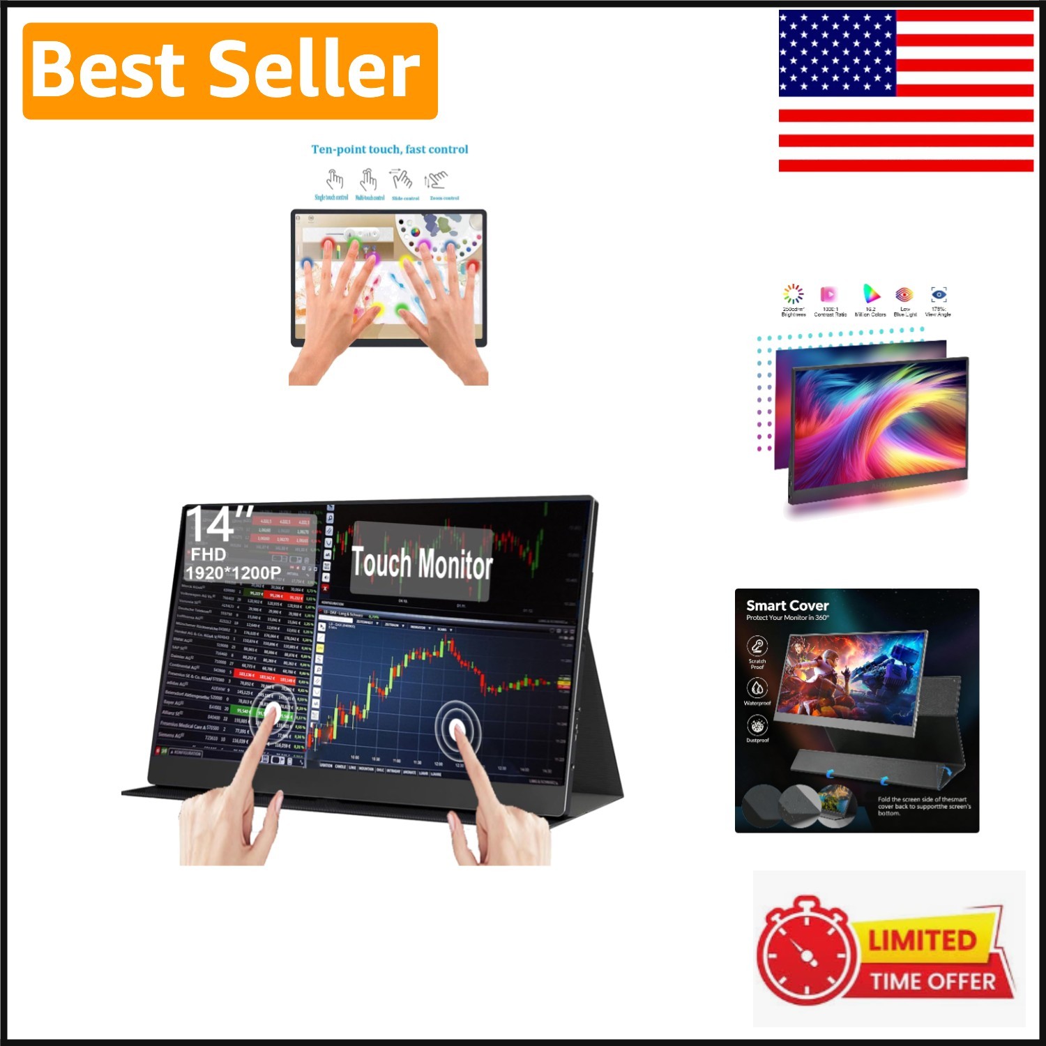 14-Inch Full HD Touch Display - IPS HDR Monitor for Laptops & Gaming Consoles