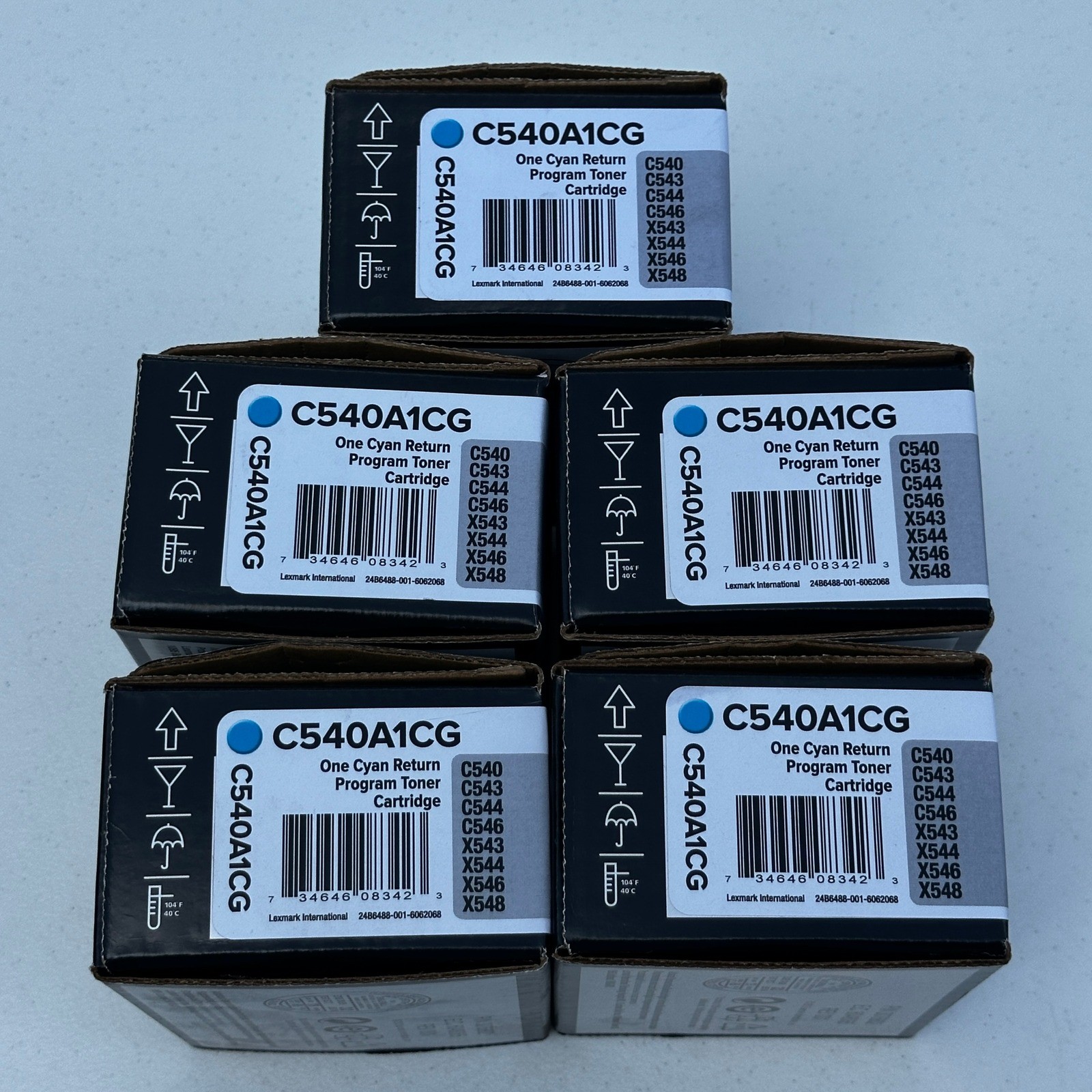 Set of 5 Genuine Lexmark C540A1CG Cyan Toner Cartridges C540 C543 C544 С546 X543
