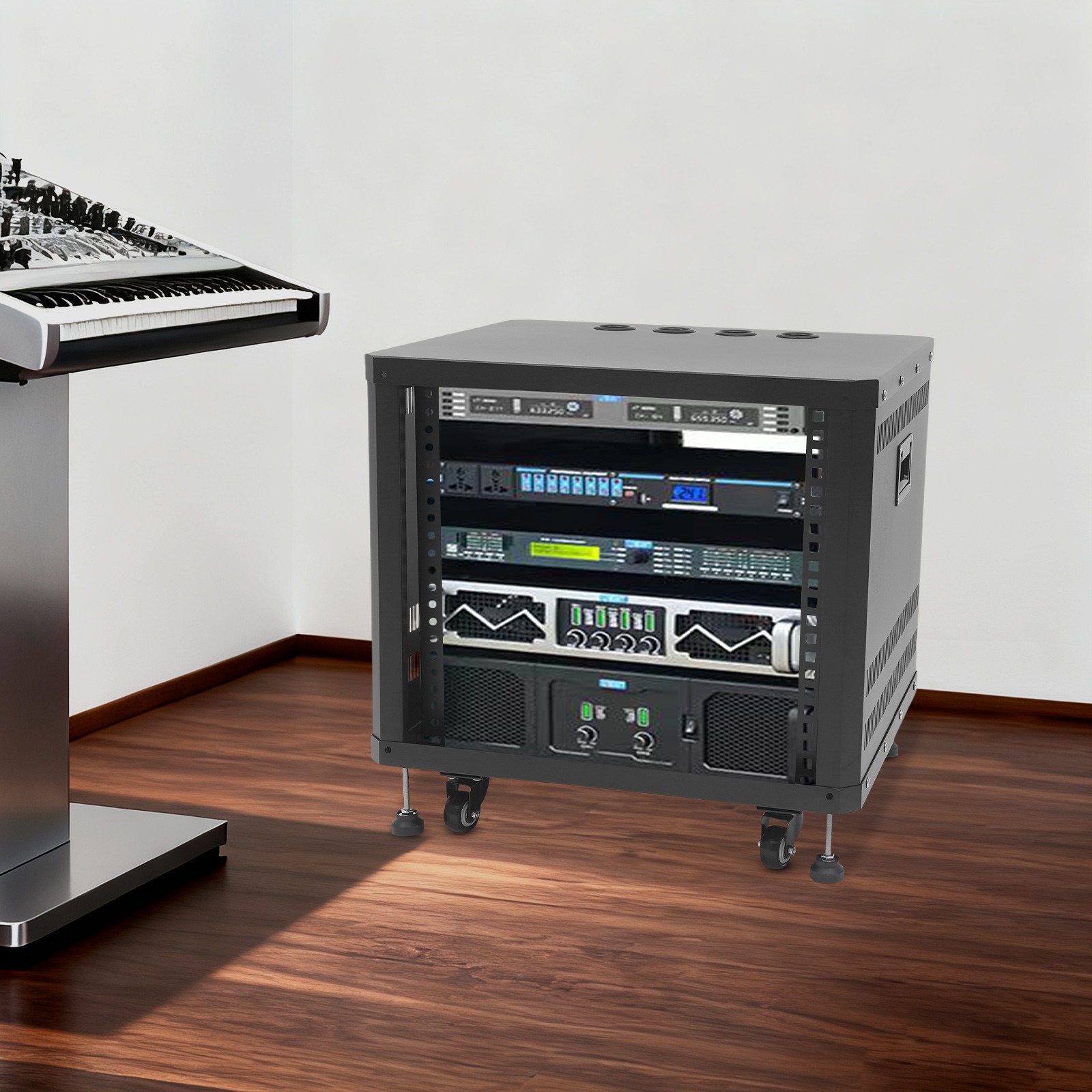 9U Rolling Server Rack with Locking Doors and Cable Management Ports