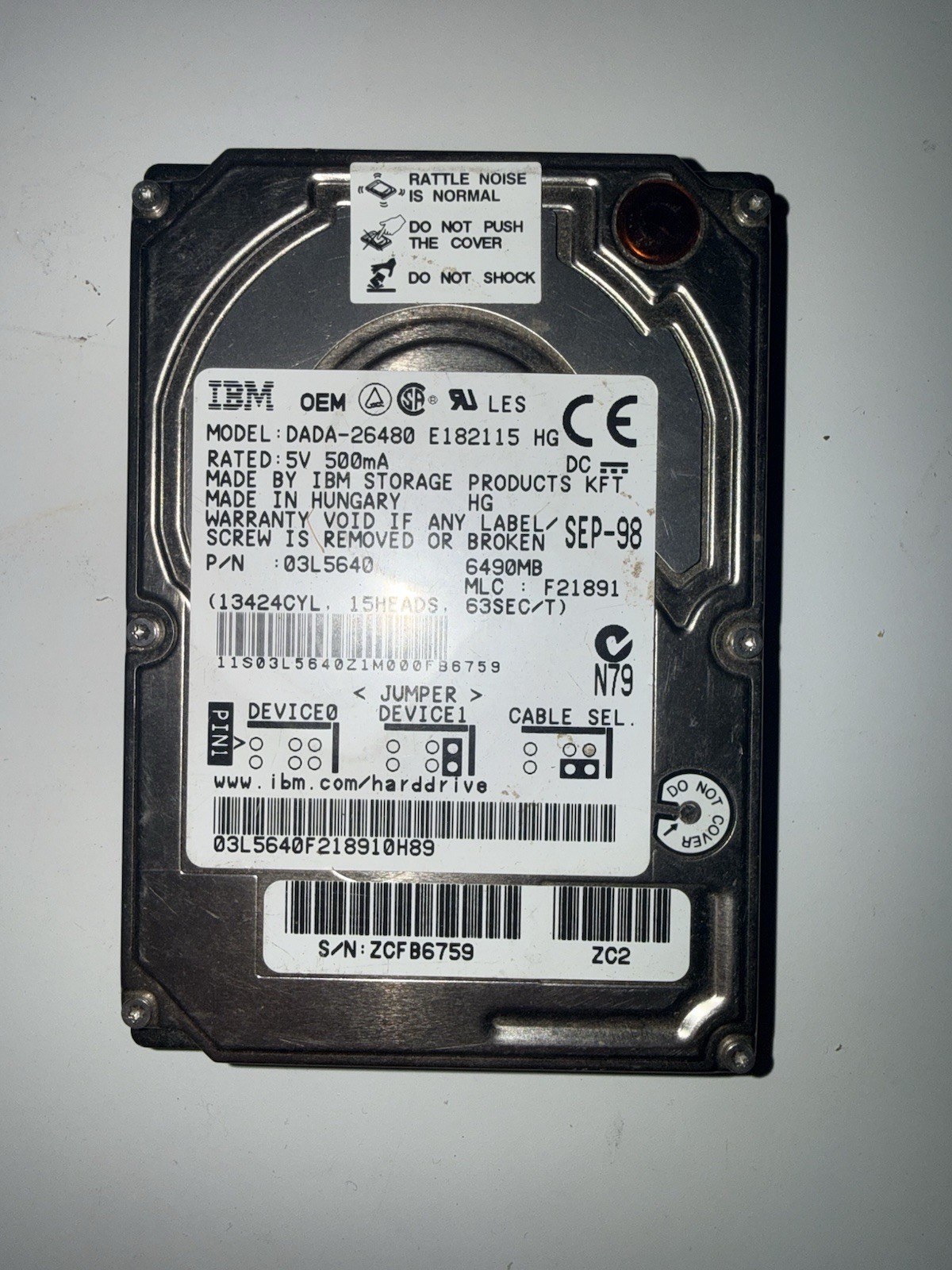 IBM DADA-26480 6490MB 2.5in IDE 5400RPM 128KB Internal Laptop HDD