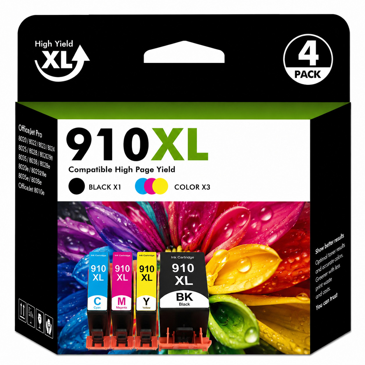 4PACK 910XL Ink Combo Chip for HP OfficeJet Pro 8010 8012 8025 8028 8035