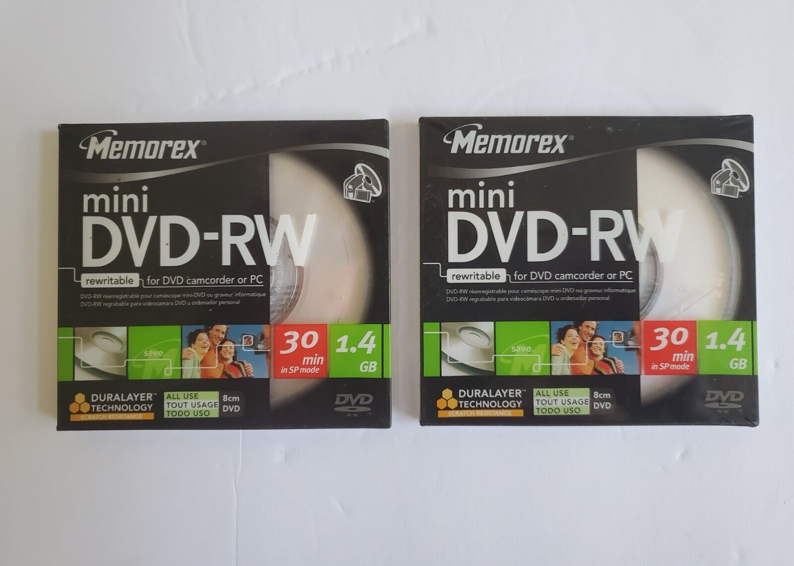 Memorex New Sealed Lot of 2Mini DVD-RW Rewritable DVD Camcorder/PC 30 Min. 1.4GB