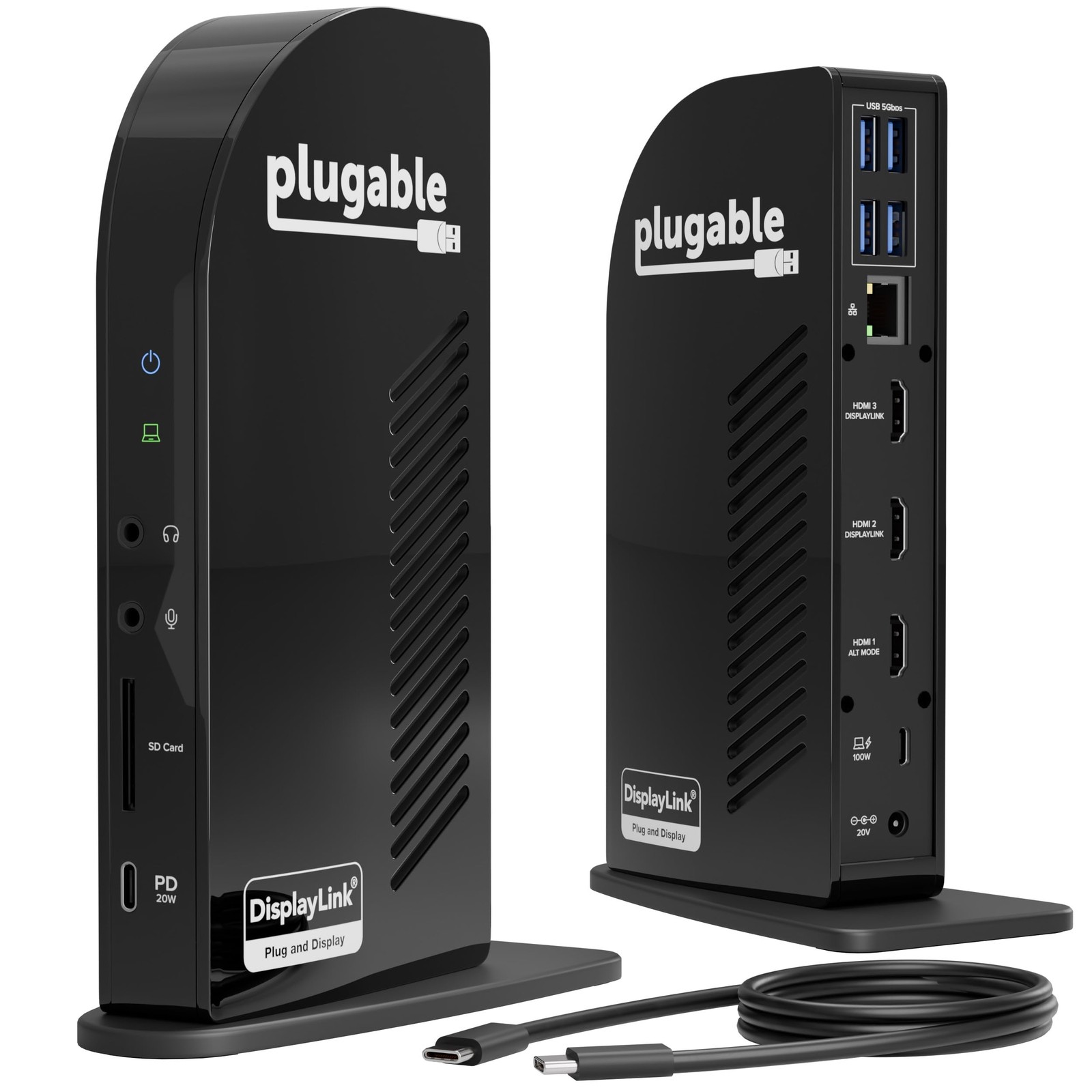 Plugable USB-C Triple Monitor Docking Station 13-in-1 100W Charging Black