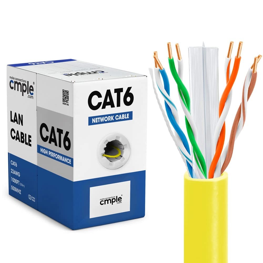 1000FT Yellow Cat6 Ethernet Cable 10Gbps 550MHz Durable Bulk Network Wire