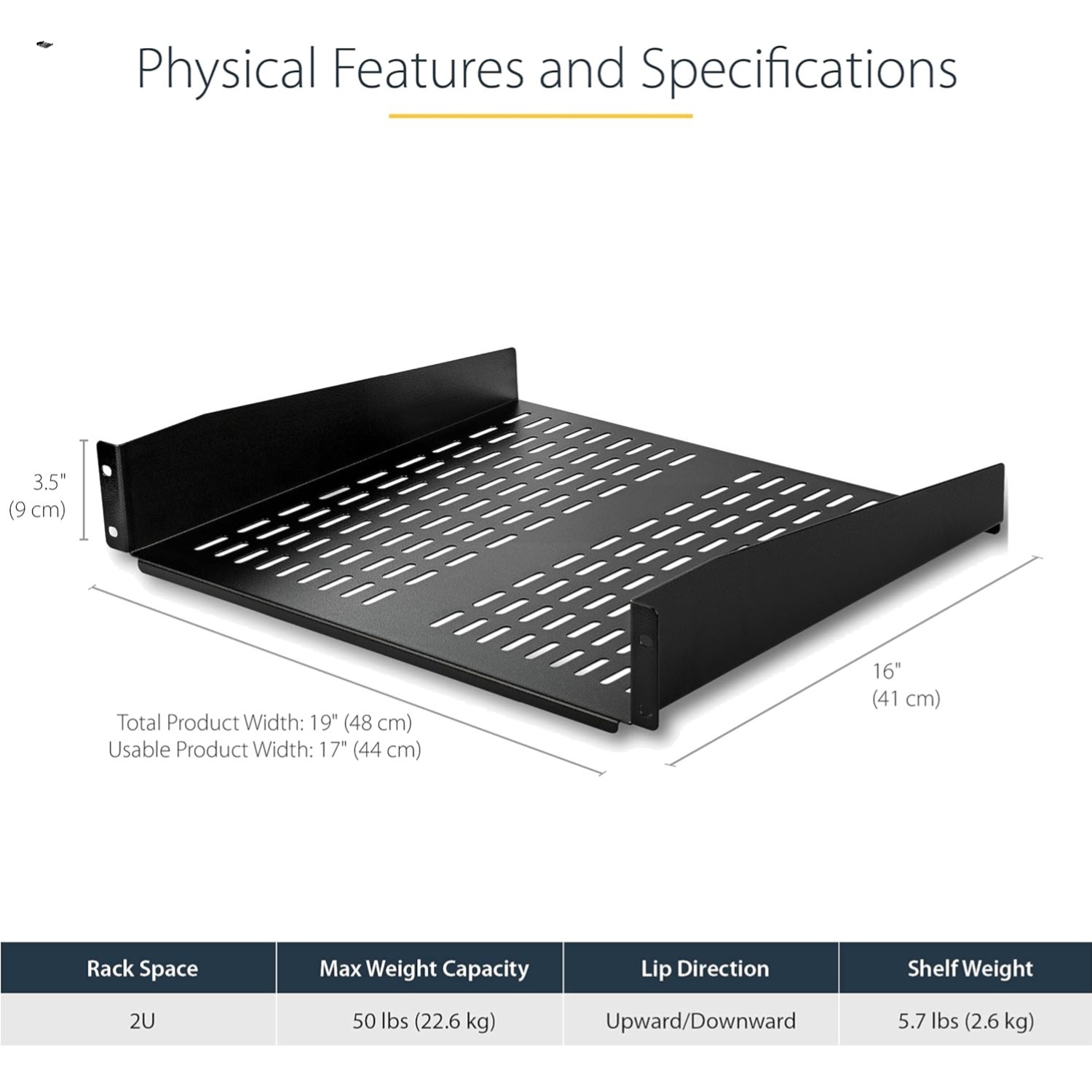 Universal 19” Server Rack Shelf - 50lb Capacity, Vented for Optimal Cooling
