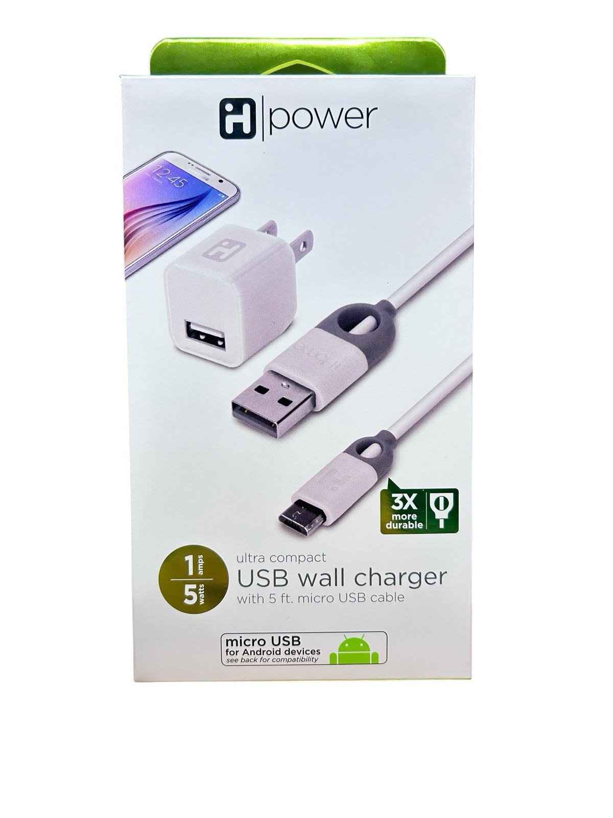 NEW iHome Power Ultra Compact USB Wall Charger, 5 ft. Nylon Micro USB Cable NIB