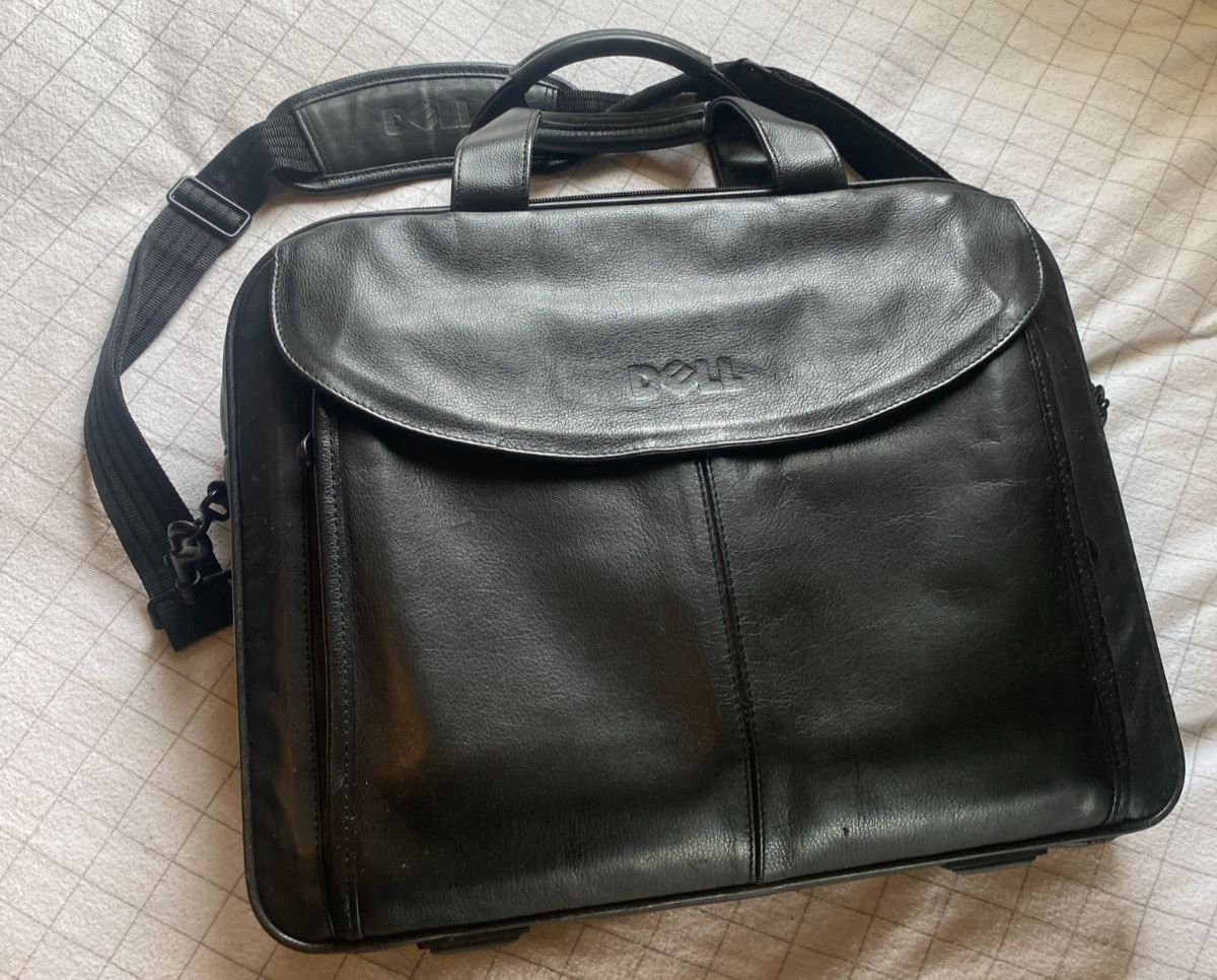Vintage Dell black leather executive briefcase laptop bag