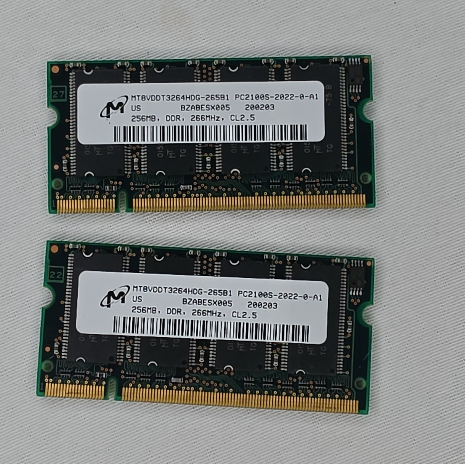Micron 512MB (2x256MB) DDR1 SO-DIMM PC2100S-2022 200-Pin Non-ECC RAM
