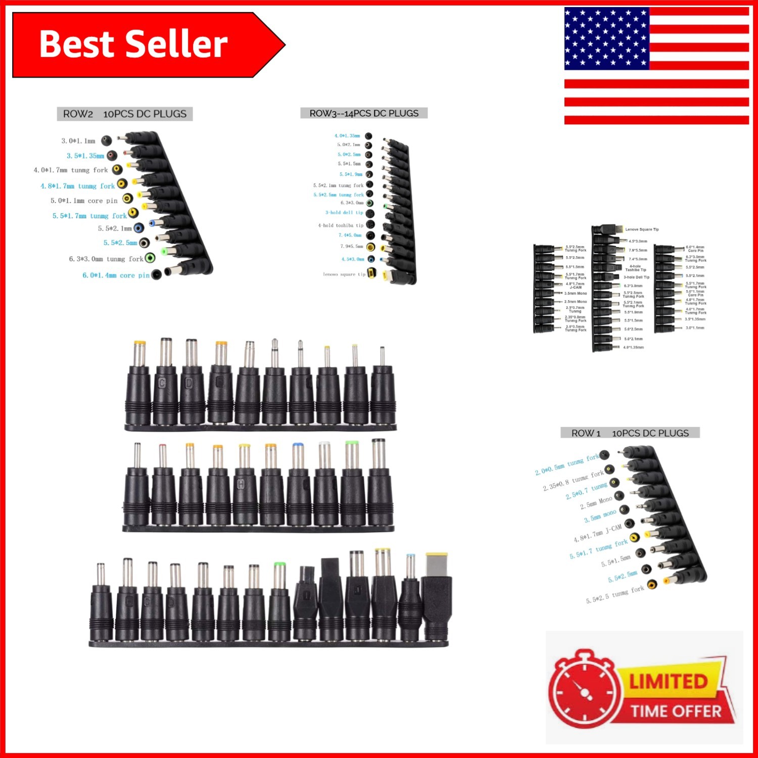 Durable 34pcs DC Barrel Connectors for Safe and Efficient Charging Solutions