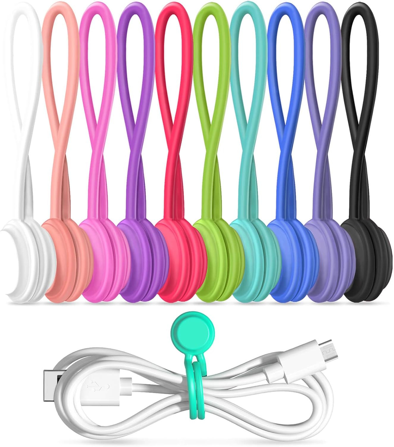 Magnetic Cable Ties 10 PCS Reusable Cable Organizers Earbuds Cords USB Cable Man