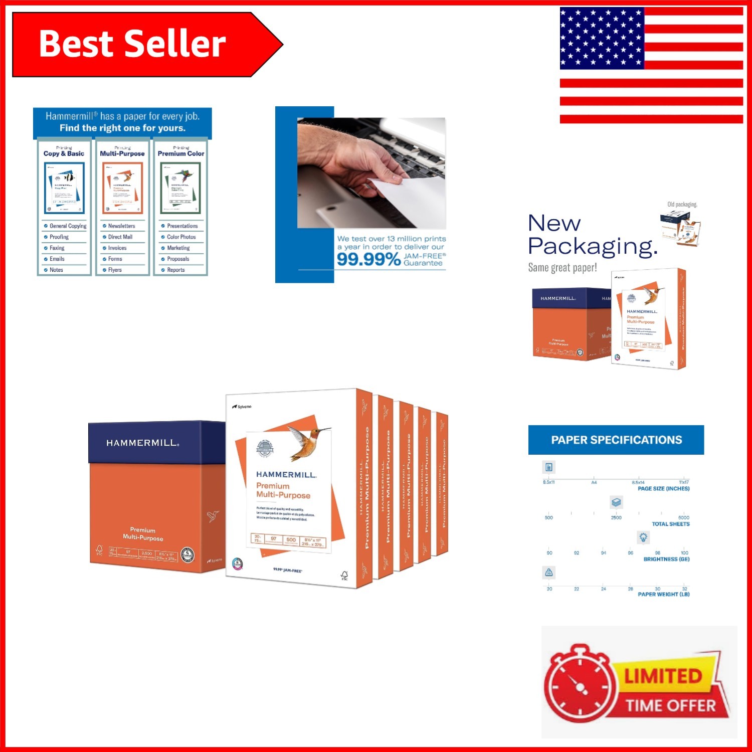 20 lb  Multipurpose Paper, 2500 Sheets - Bright White & Reliable Quality