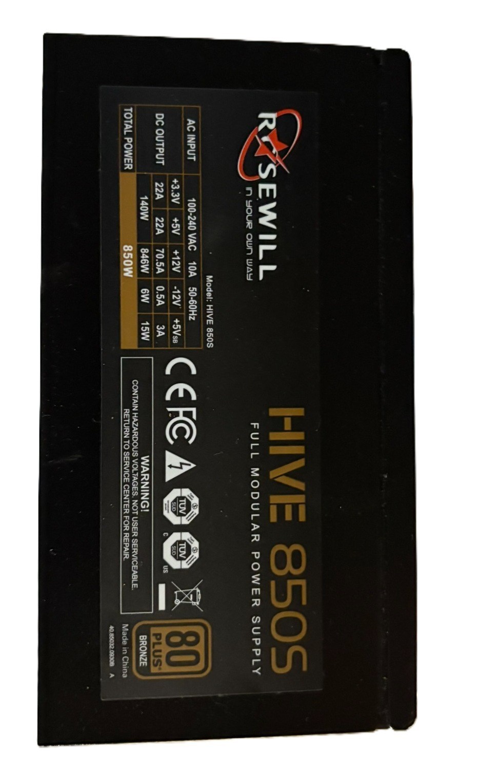 Rosewill HIVE-850S 80 Plus Bronze Modular Power Supply NO CABLES