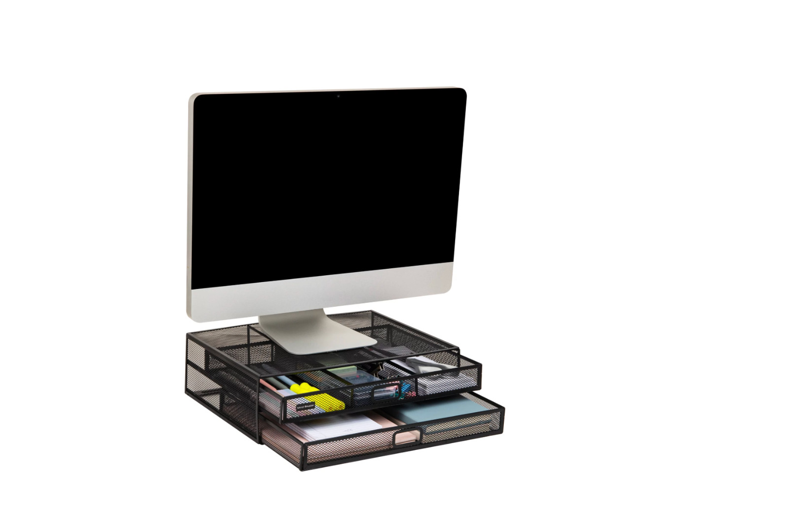 Mind Reader Metal Desk Monitor Stand Riser with2 Drawers