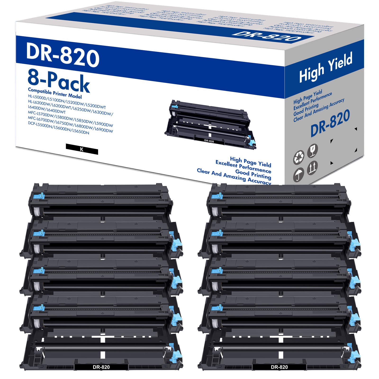 8PK DR820 Drum Unit Fits for Brother MFC-5800DW MFC-5850DW HL-L5200DW HL-L6250DW