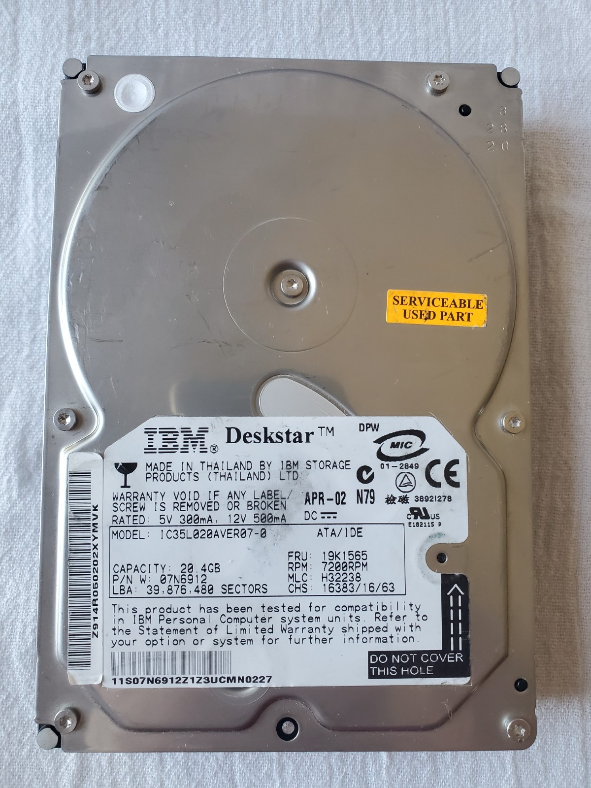 Hitachi Deskstar IC35L020AVER07-0 20GB IDE 3.5" HDD 7200RPM