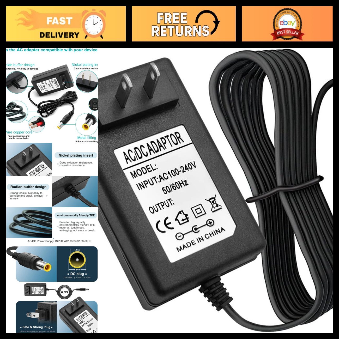 14V 3A Power Adapter Charger for 15"-32" Monitors, AC DC Supply Cord Cable