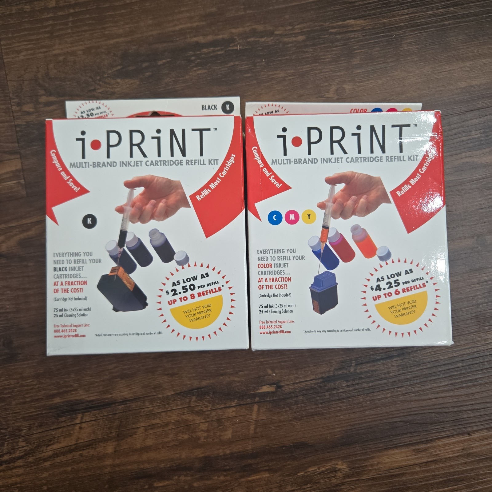 (2) I-Print Multi-Brand Inkjet Cartridge Refill Kit NIB Black & Color  Bundle