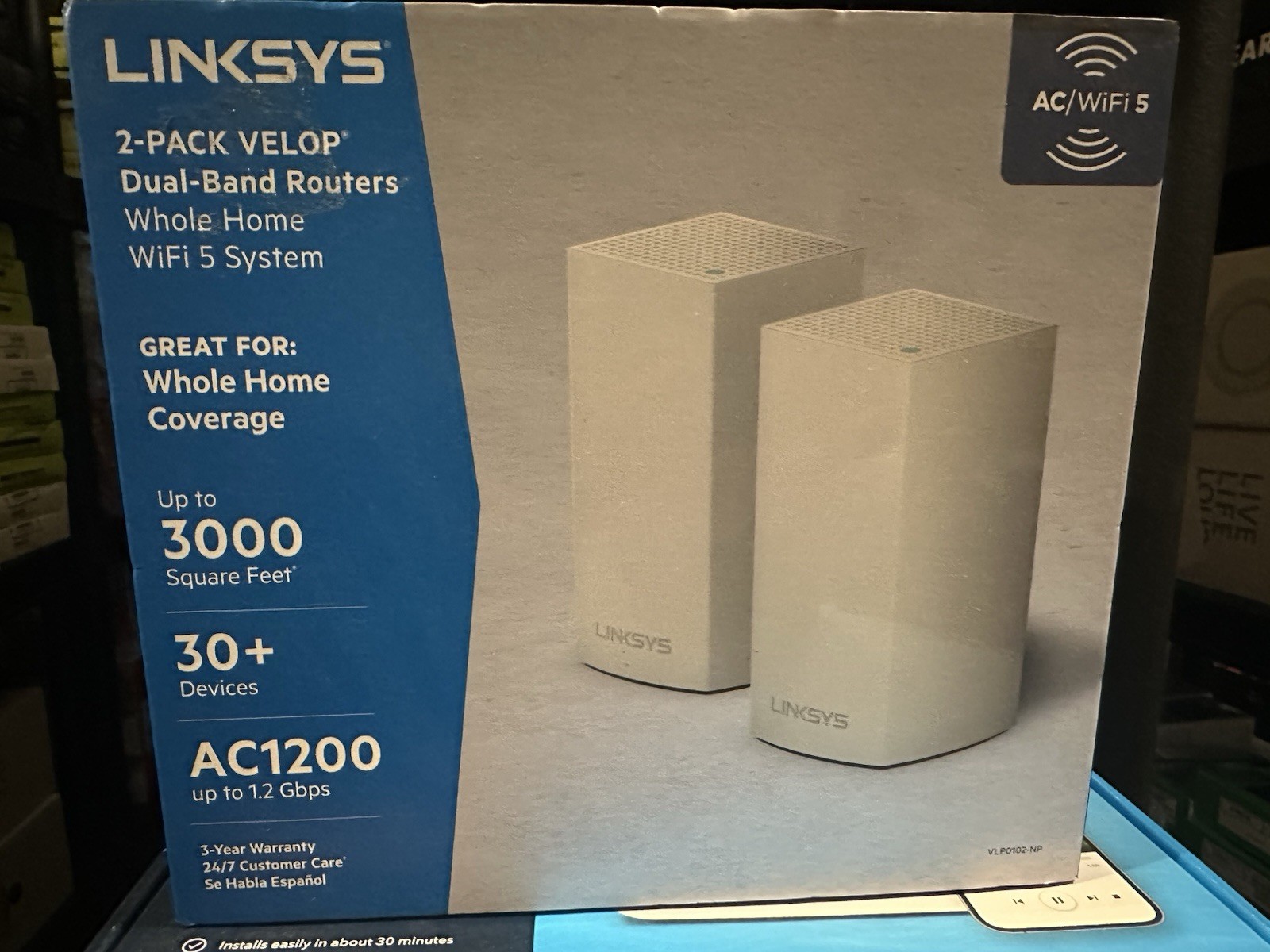 Linksys 2 Pack Velop Home Wi-Fi System tri-band series up tp 3000 SQ FT