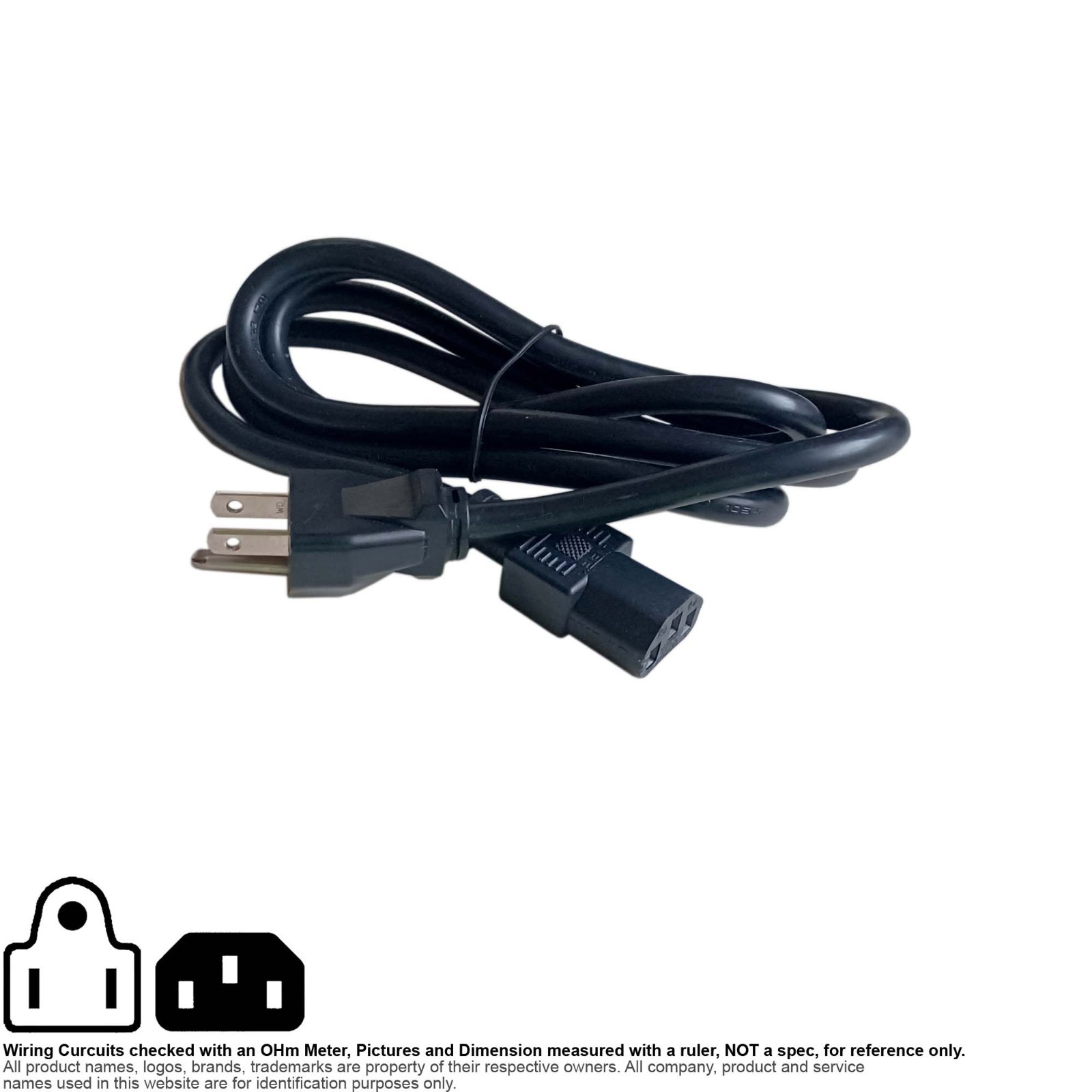 Cable AC Power Cord NEMA 5-15P IEC C13 Computer PC 16AWG  5FT SJT 300V