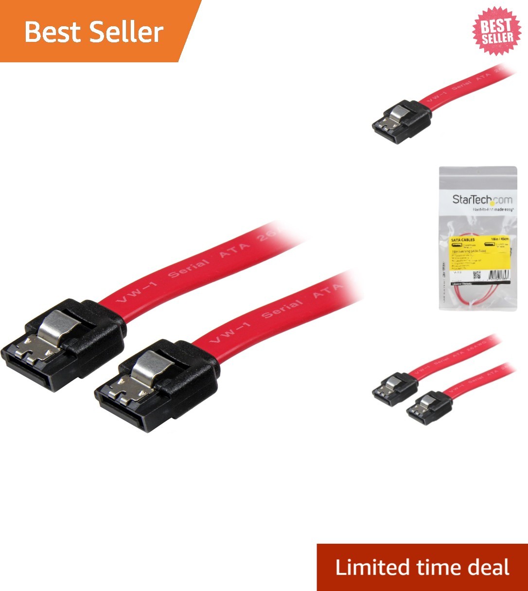 StarTech 18in Red SATA Cable with Latching Connectors - Secure Data Transfer