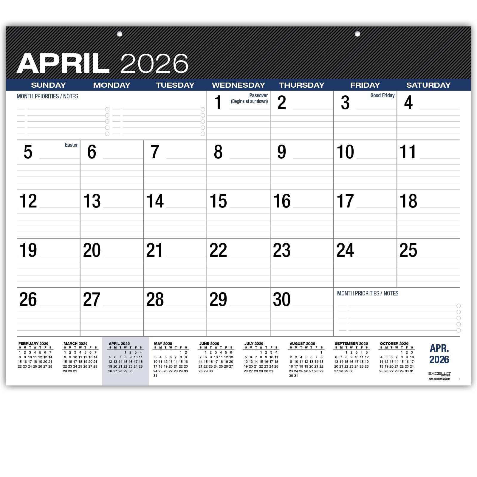 Desk Calendar 22x17 Inch Large Print APR 2026  DEC 2027 21 Months Black