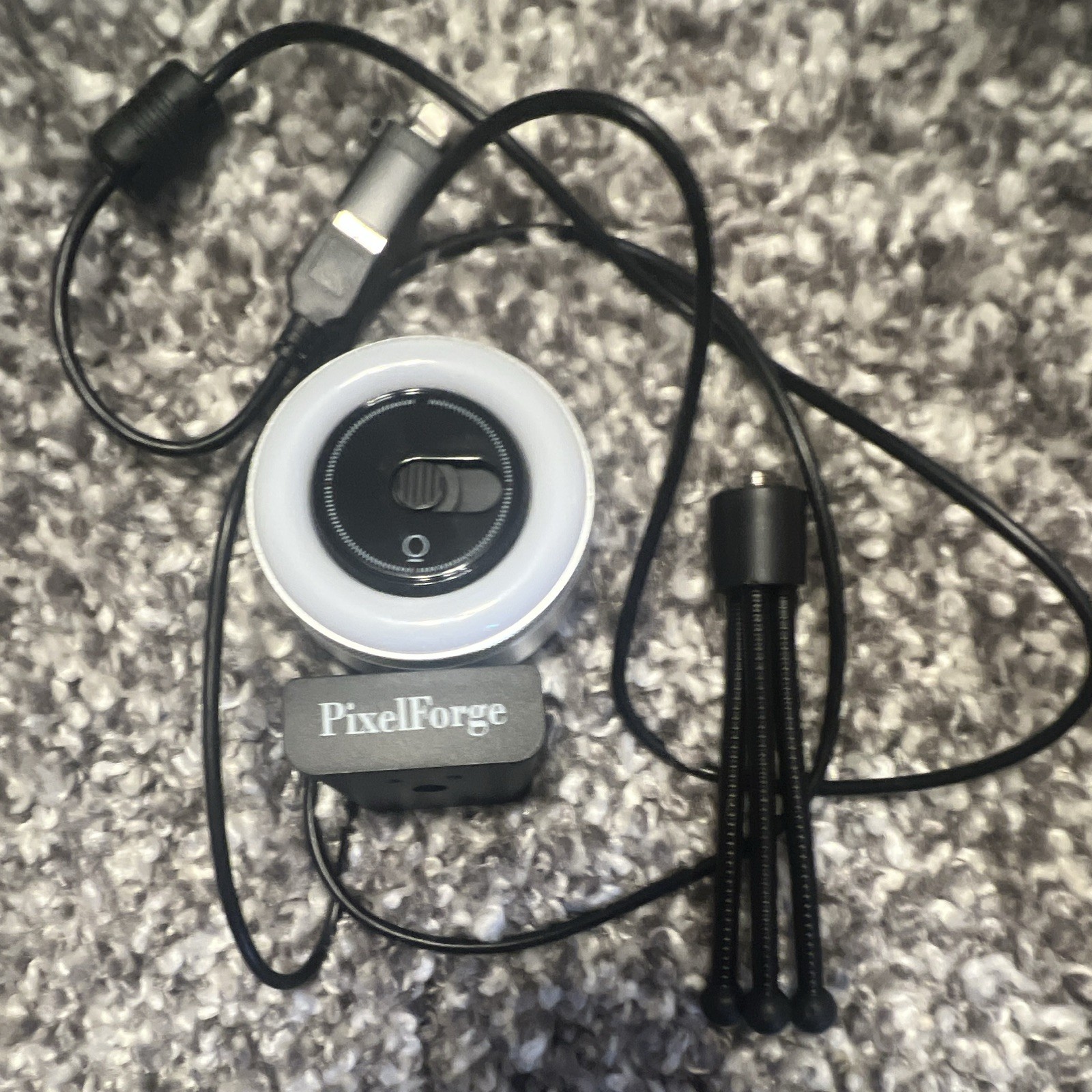PixelForge 1080p USB 2.0 Clip-On Webcam w/ Ring Light, Mic, 30fps Black/White