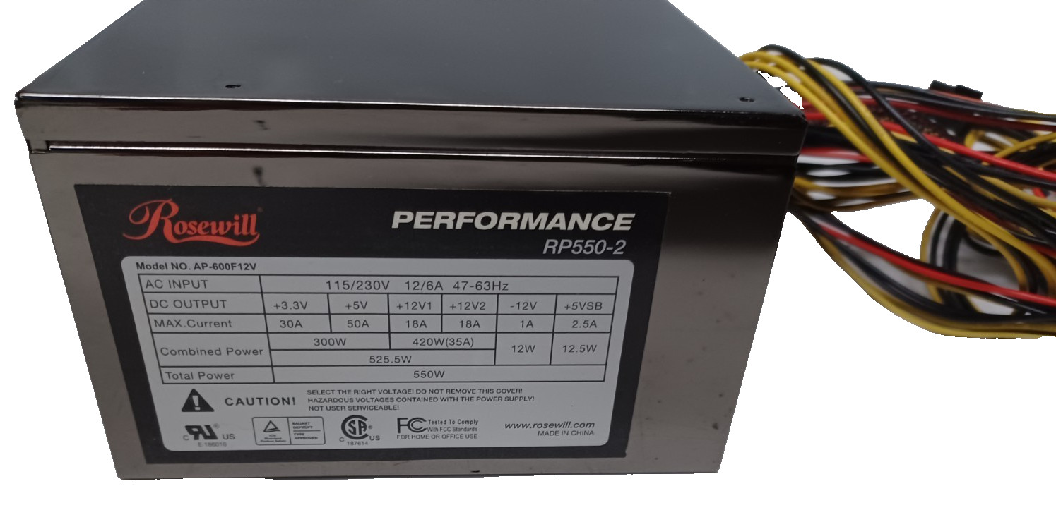 Rosewill Stallion 550W Power Supply | RP550V2-D-SL ATX12V V2.01 WORKING