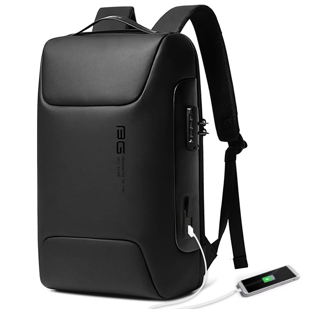 BANGE Anti Theft Backpack,Smart Work Backpack with USB Charging Slim, Black 