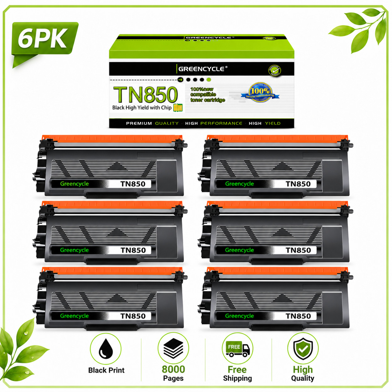 6 TN850 Toner Compatible For Brother HL-L6400DW L6400DWT DCP-L5650DN MFC-L6700DW