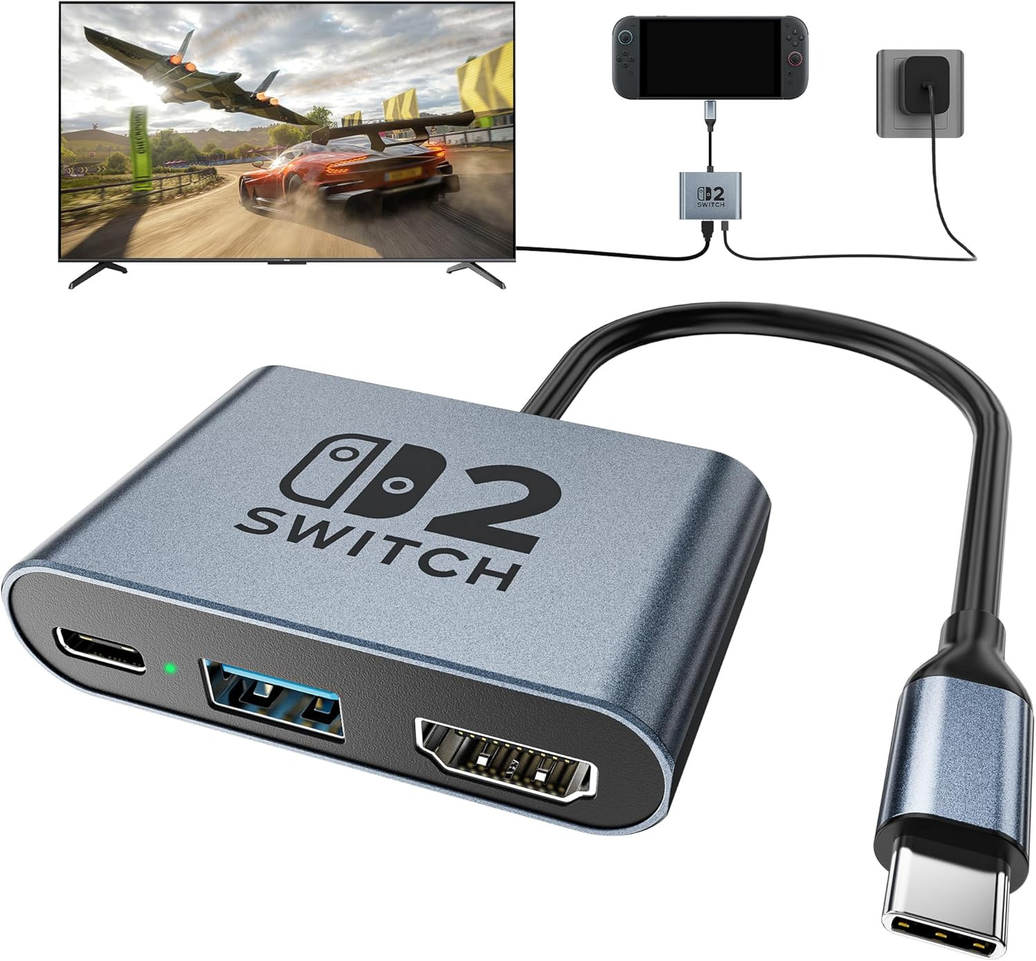 Switch 2 Dock,Portable USB C Docking Station with 4K@120Hz/Pd 100W/USB 3.0 Port,