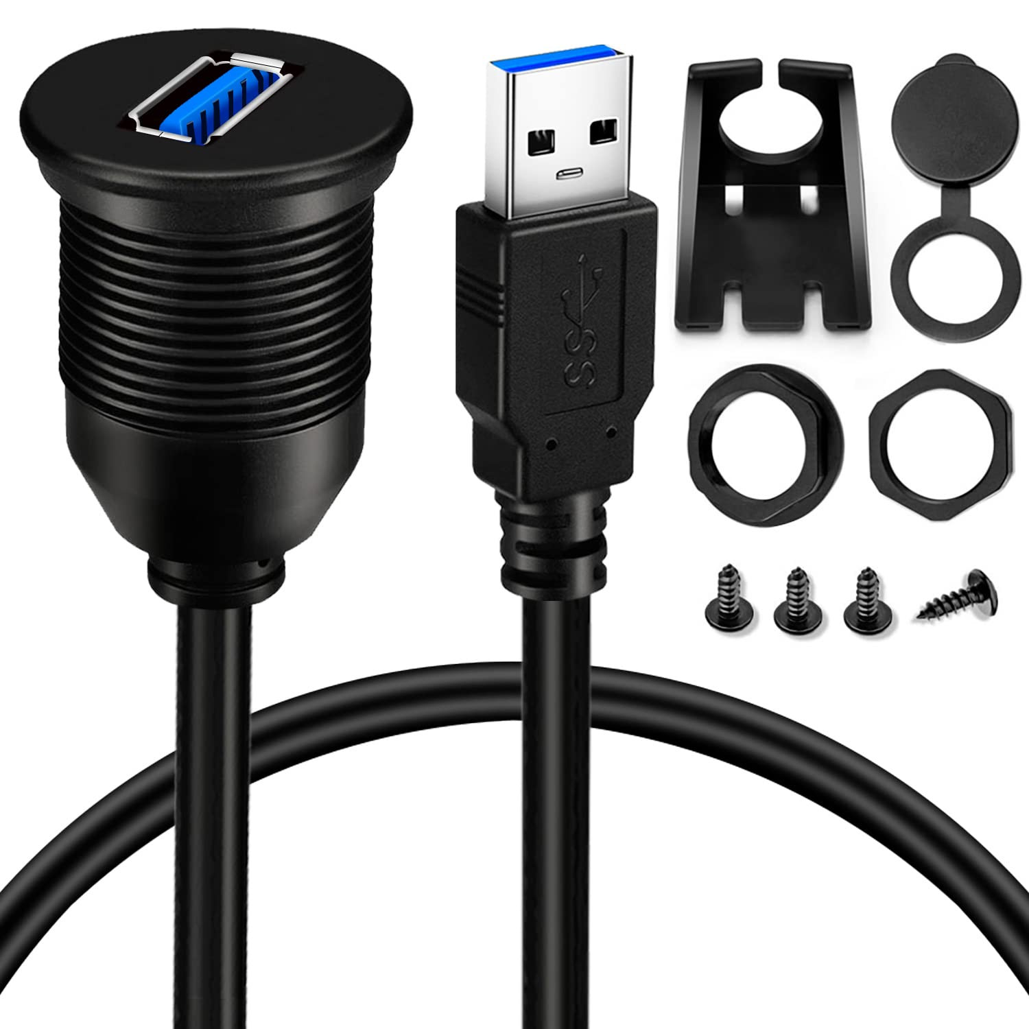Single Port USB 3.0 Male to Female AUX Car Mount Flush Cable 6Ft | Waterproof