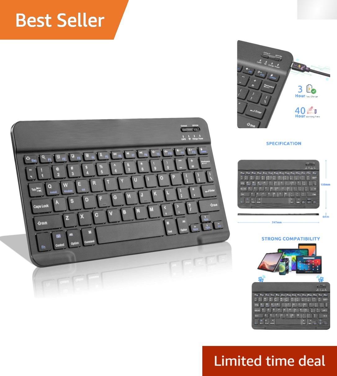 Stylish Wireless Keyboard for Surface Pro 8/9/10/11/X/Go - Sleek & Silent Design