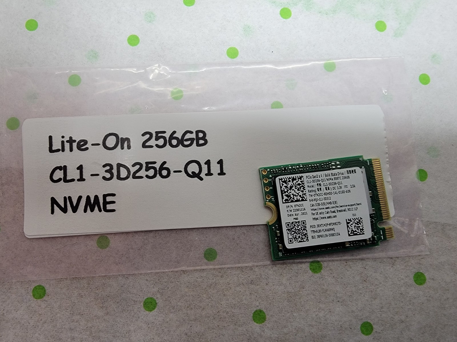 LITE-ON SSSTC 256GB PCIe 3.0 NVMe SSD 2230 Model: CL1-3D256-Q11 / 0TN2CC