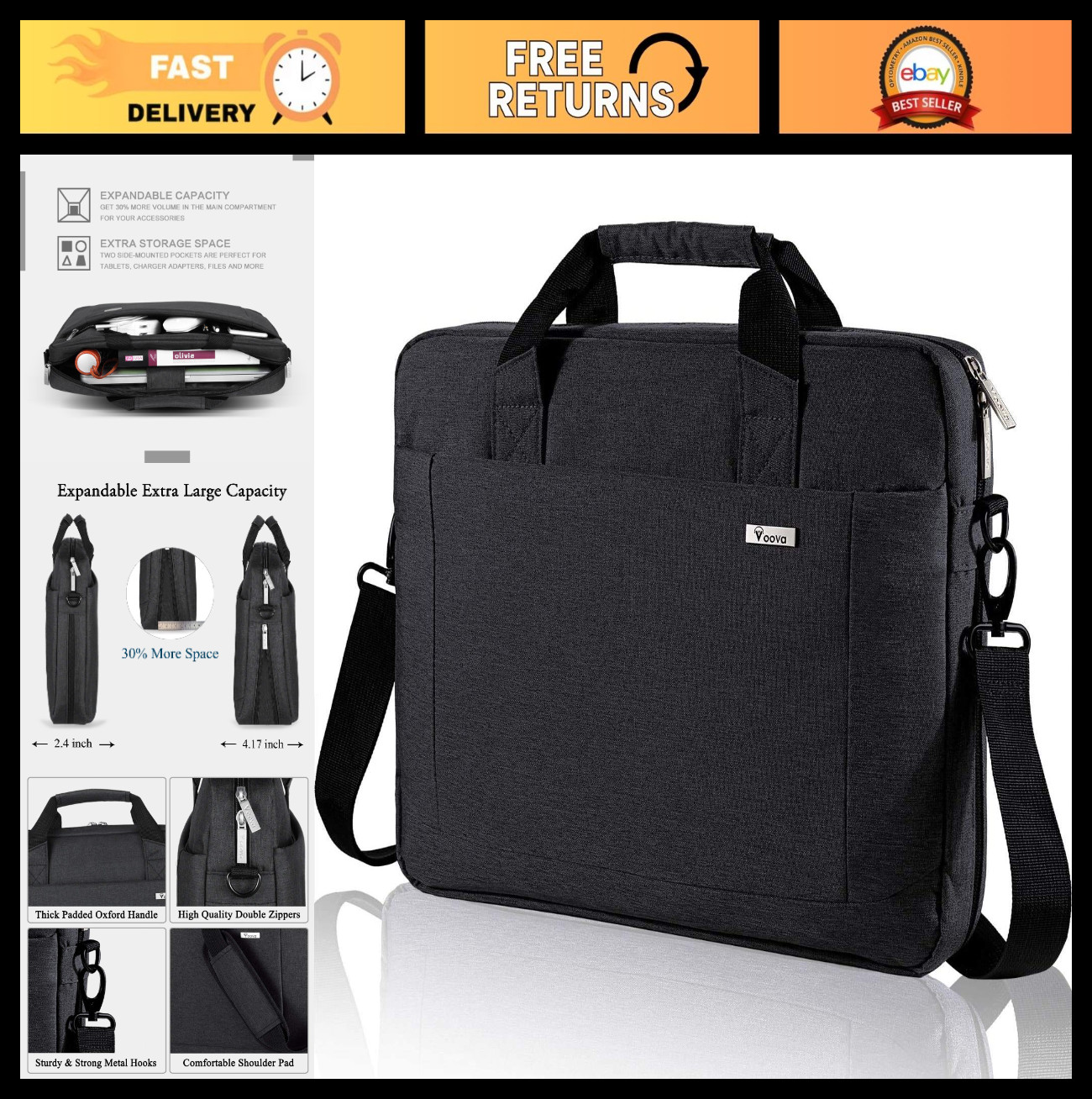 Expandable Waterproof Laptop Bag for 17-18" Computers, Large Capacity Briefcase,