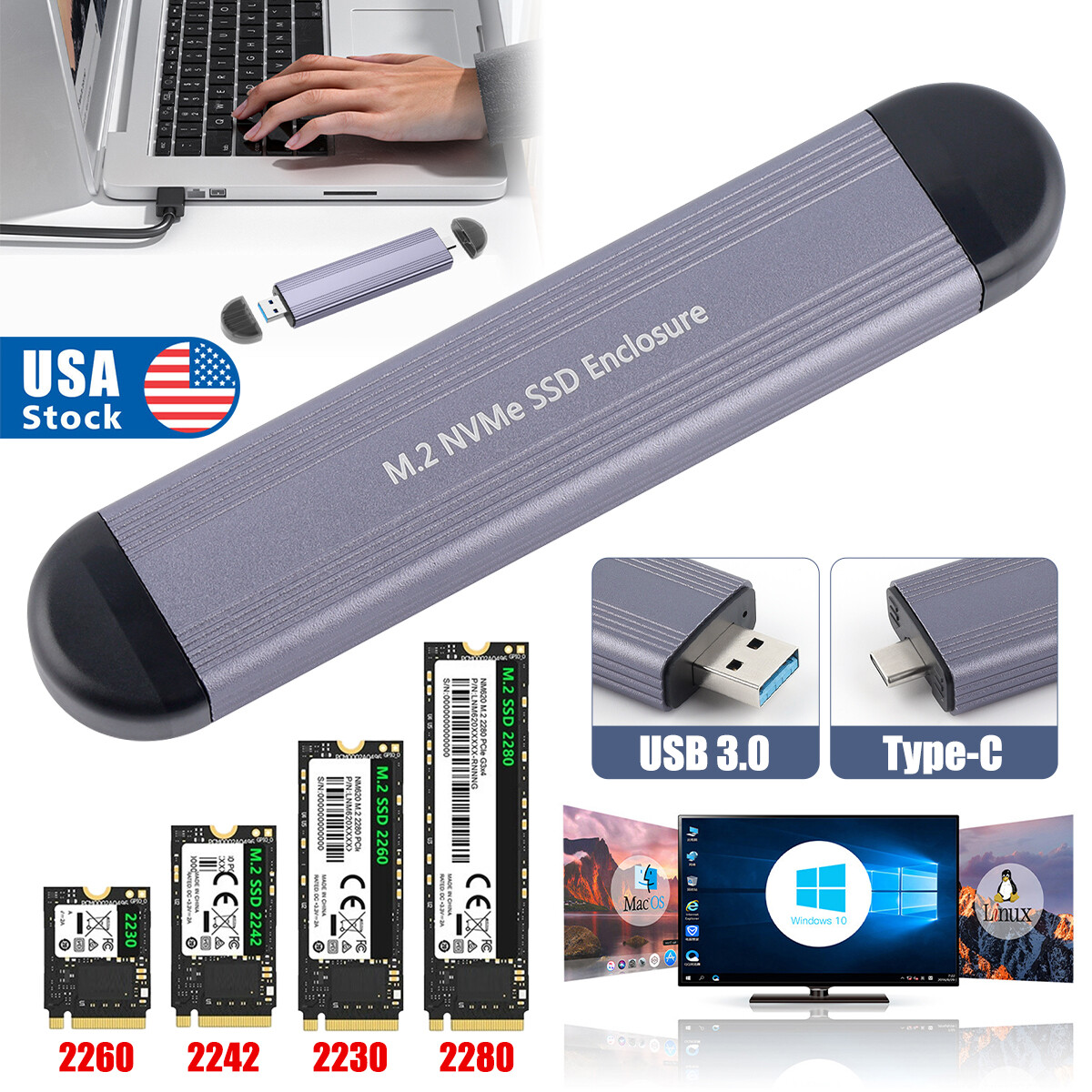 2026 NVME/NGFF M.2 to USB 3.2 Gen 2 10Gbps SSD Reader for M Key & B+M Key SSD