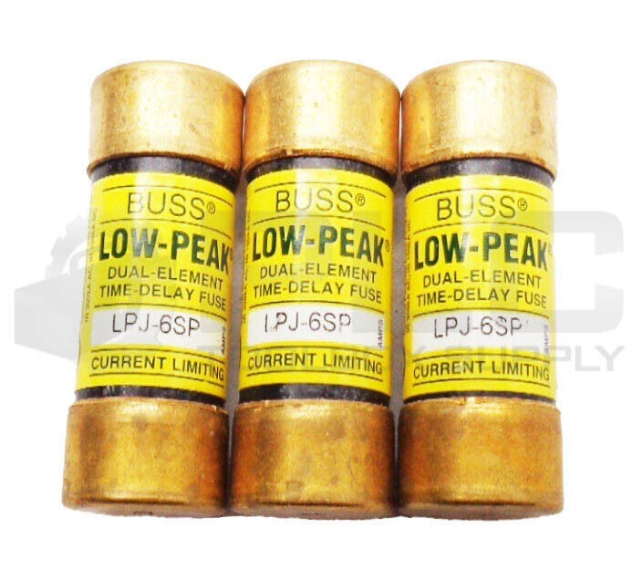 LOT OF 3 NEW BUSSMANN LPJ-6SP LOW-PEAK FUSES 600VAC 300VDC CLASS J