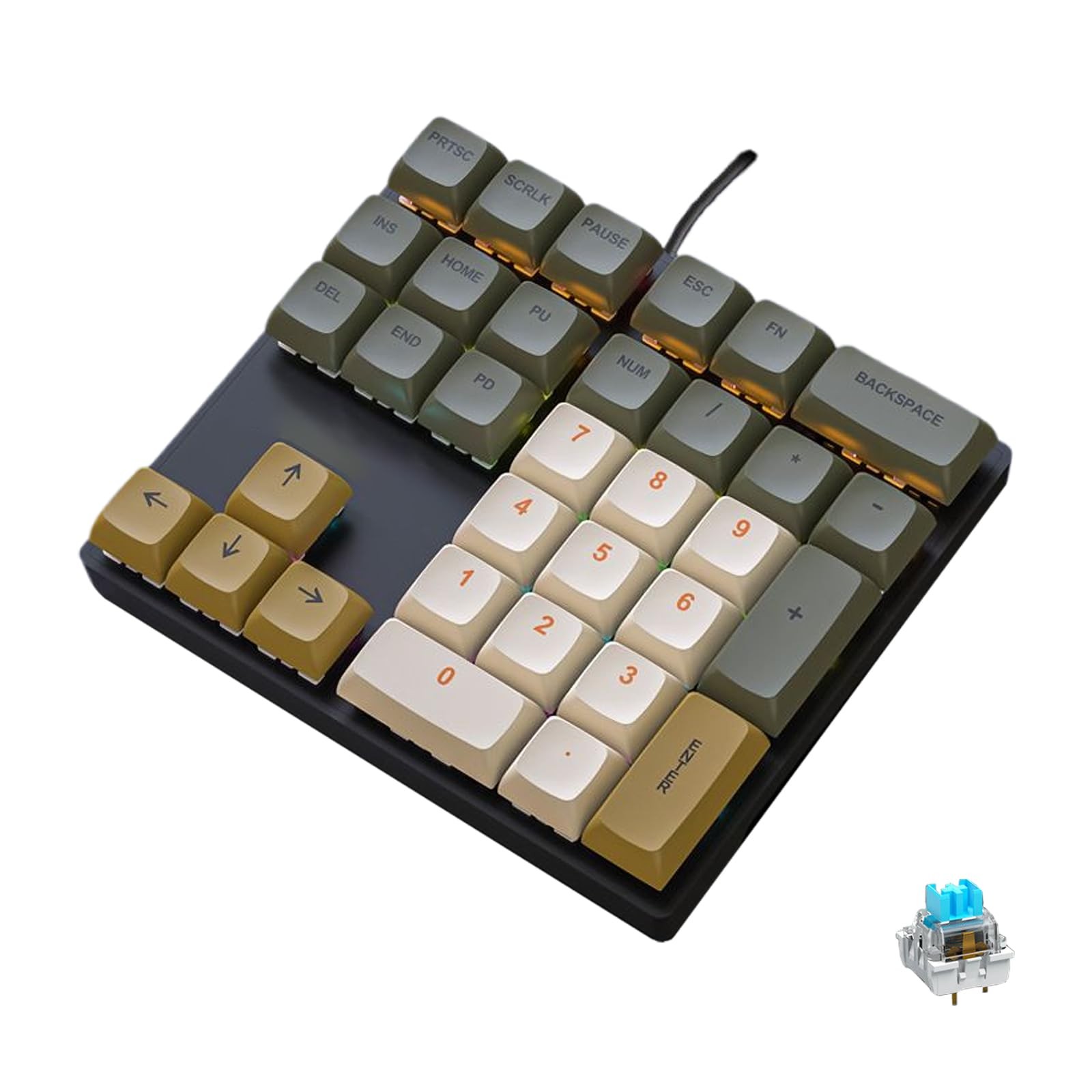 33-Key Mechanical Numpad, Rainbow Backlit, Clicky Blue Switches, Brown Grey