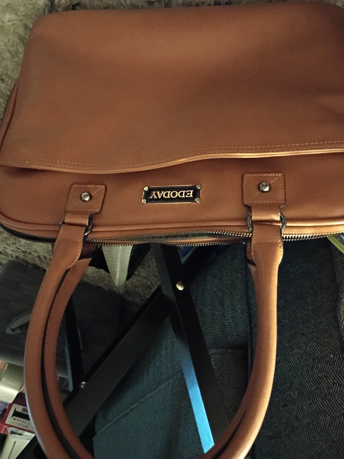 EDODAY Brown Leather Shoulder Messenger Laptop Bag Solid Pattern Stylish Durable