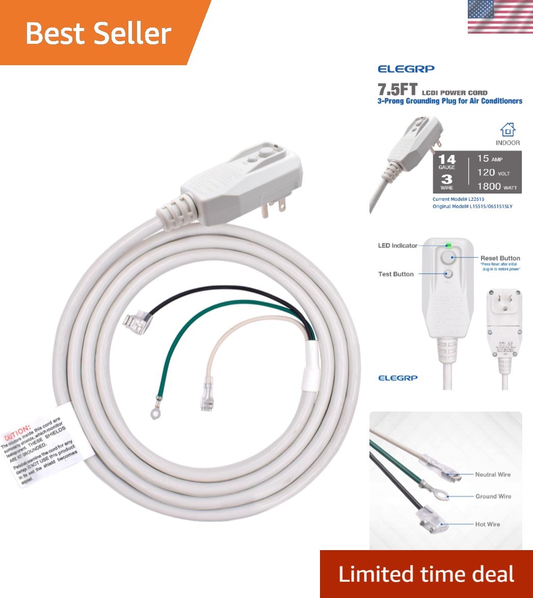 0651515LY L15515 L22515 14AWG LCDI Power Cord Plug for A/C Air Conditioner, E...