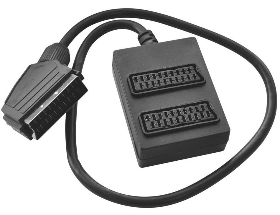 SCART SPLITTER 2 WAY GANG TRAILING SOCKET EXTENSION PLUG TO 2 SOCKETS 0.4M CABLE