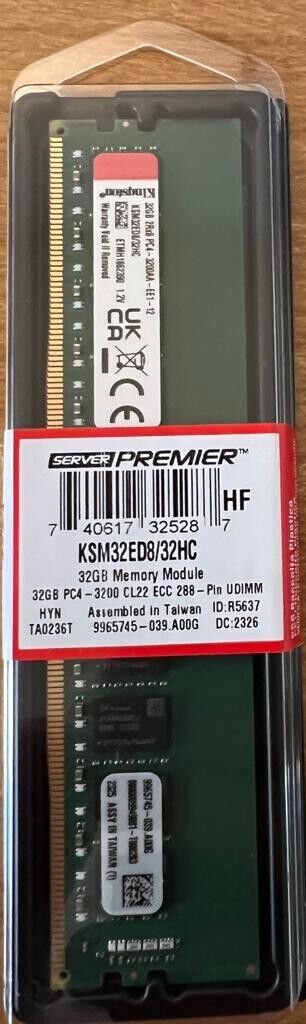 Kingston 32GB DDR4-3200 32GB ECC CL22 Hynix C  Premier Memory KSM32ED8/32HC