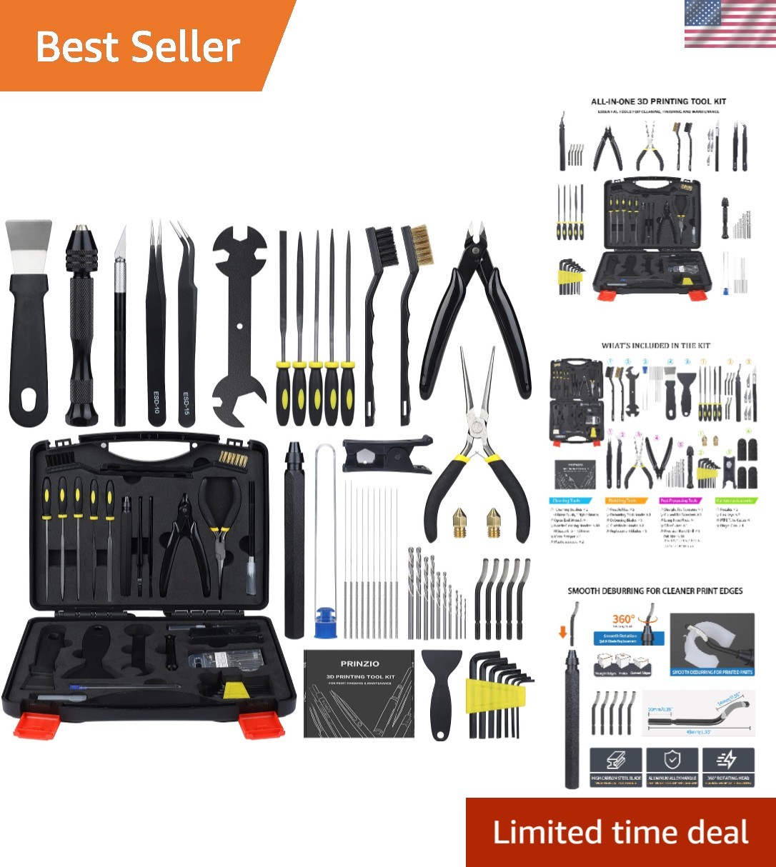 61-Piece 3D Printer Tool Kit with Hard Case, Deburring Tool, Craft Knife, Han...