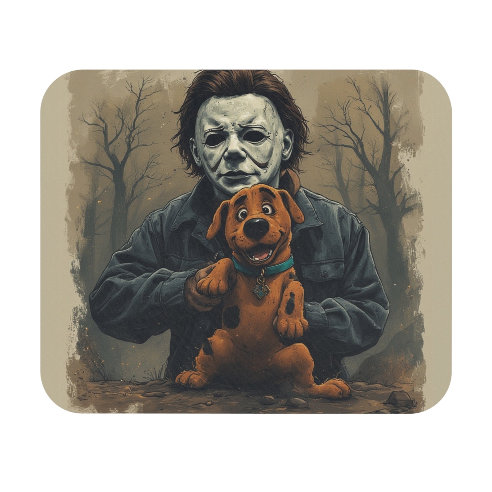 Michael Myers Holding a Pup Named Scooby Doo Mouse Pad Horror Slasher Halloween