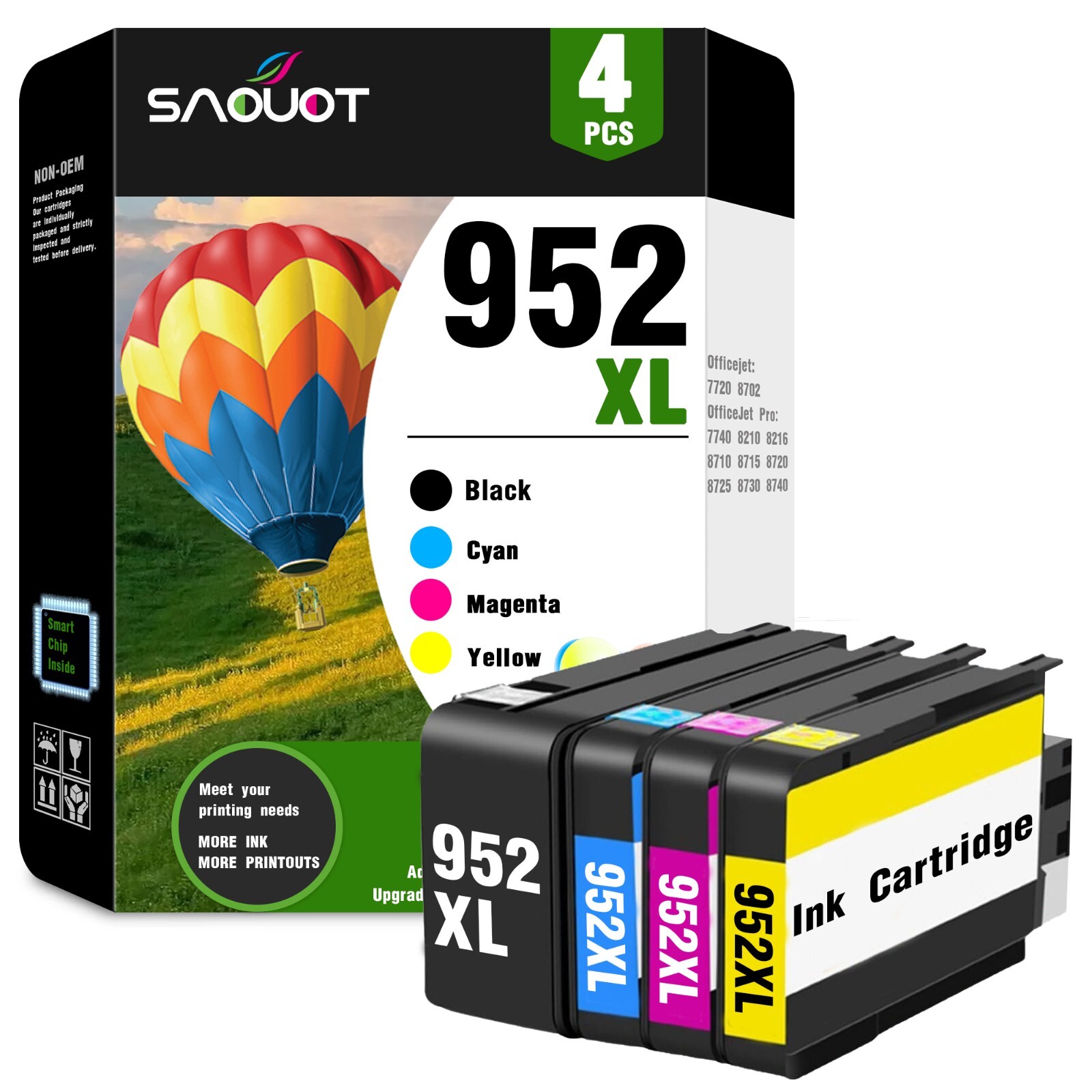 952XL Ink 4 Pack for HP OfficeJet Pro 7740 8210 8216 Printers (4 Pack)