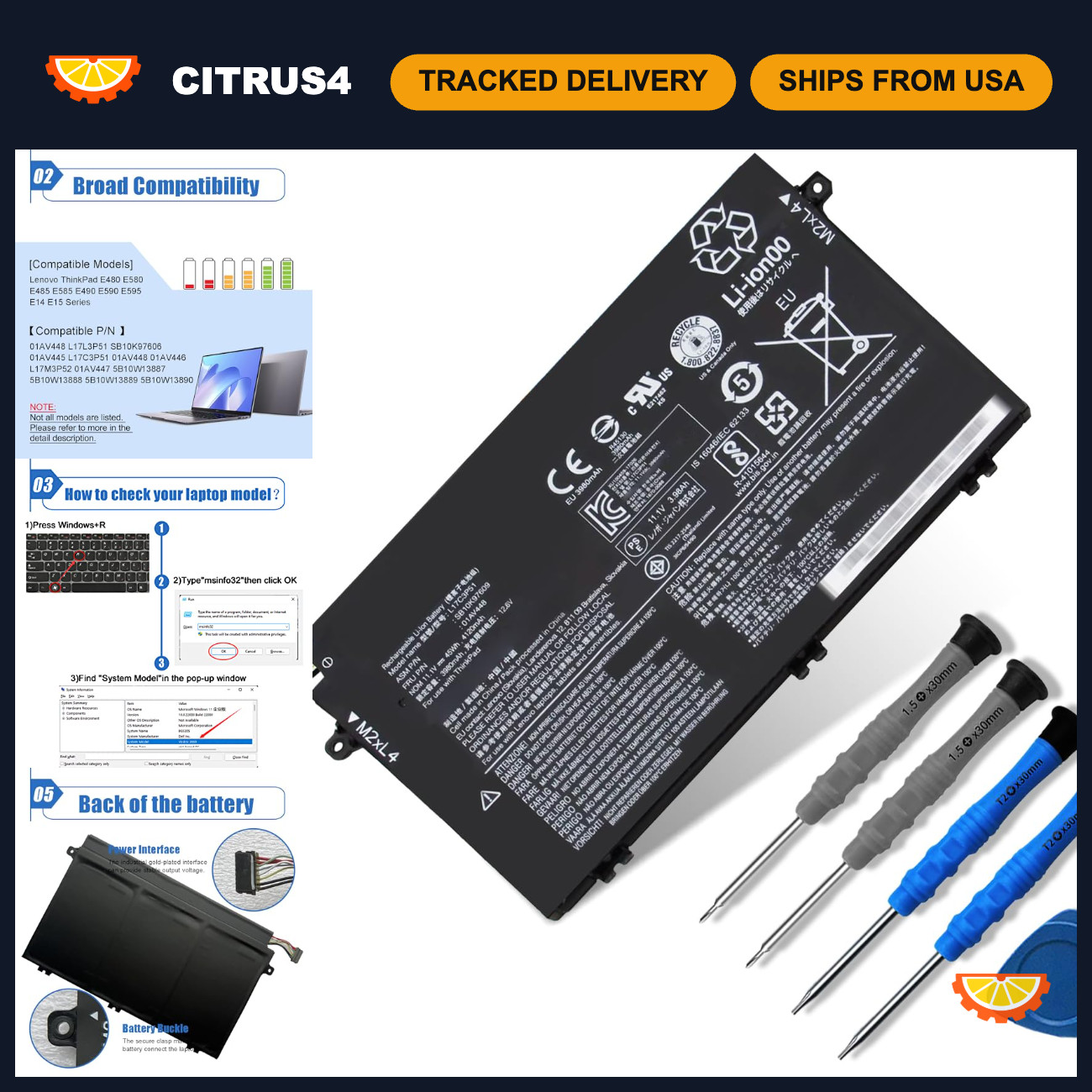 High-Capacity Laptop Battery for Lenovo ThinkPad E Series - Compatible E480 E490