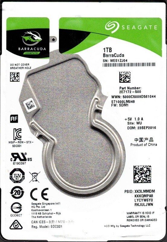 ST1000LM048 P/N: 2E7172-500 F/W: SDM1 WU WES Seagate 1TB