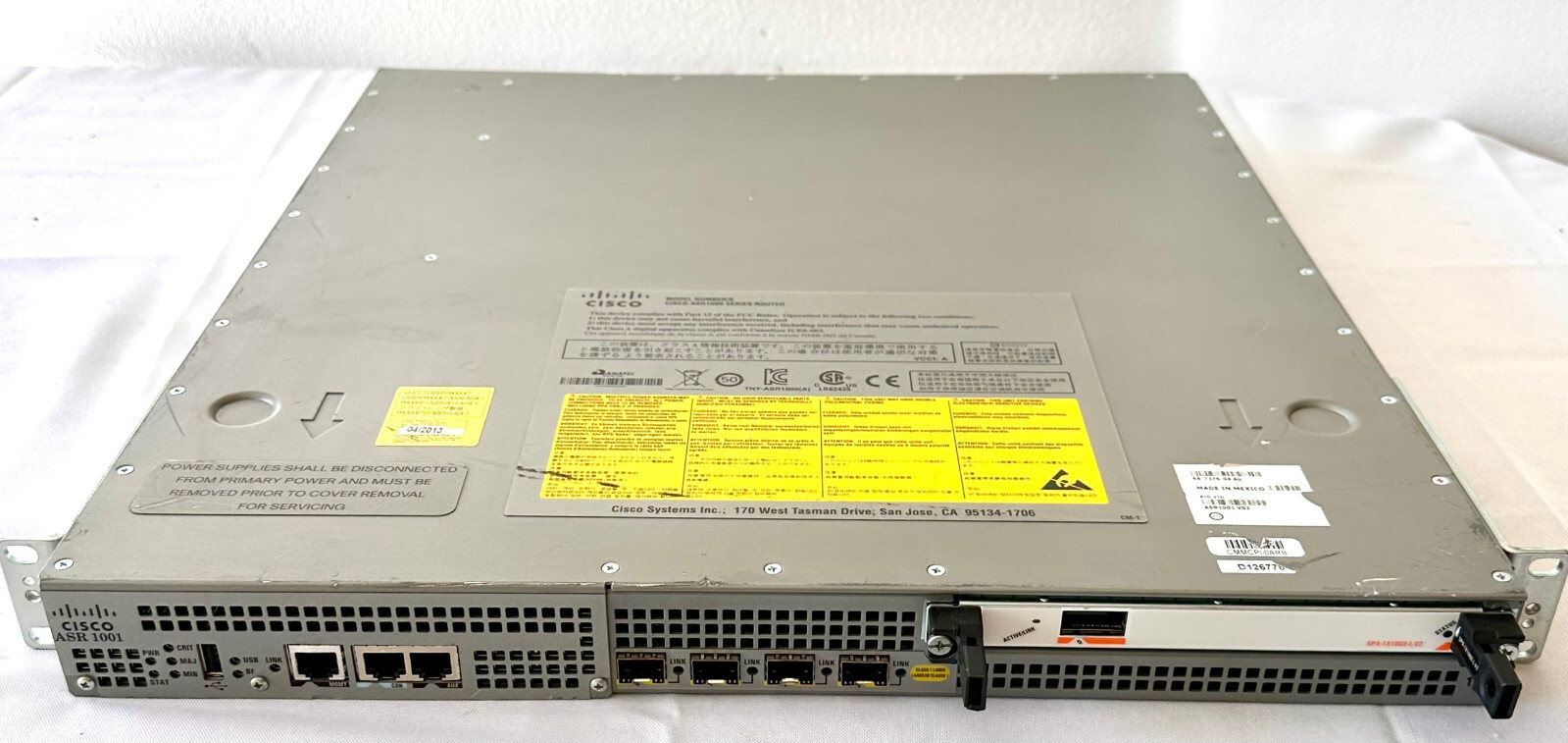 Cisco ASR1001 V02 w/ 4 GB Ports w/ SPA-1X10GE-L-V2 1-10 GB Ethernet Port #42