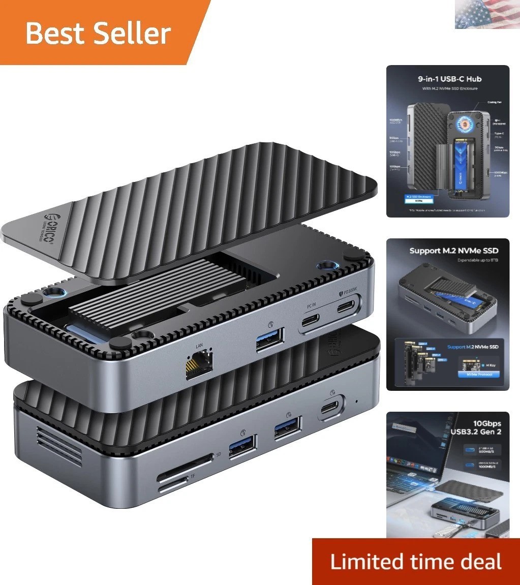 9-in-1 USB C Hub with M.2 NVMe SSD Enclosure 10Gbps, Tool Free Hub Docking St...