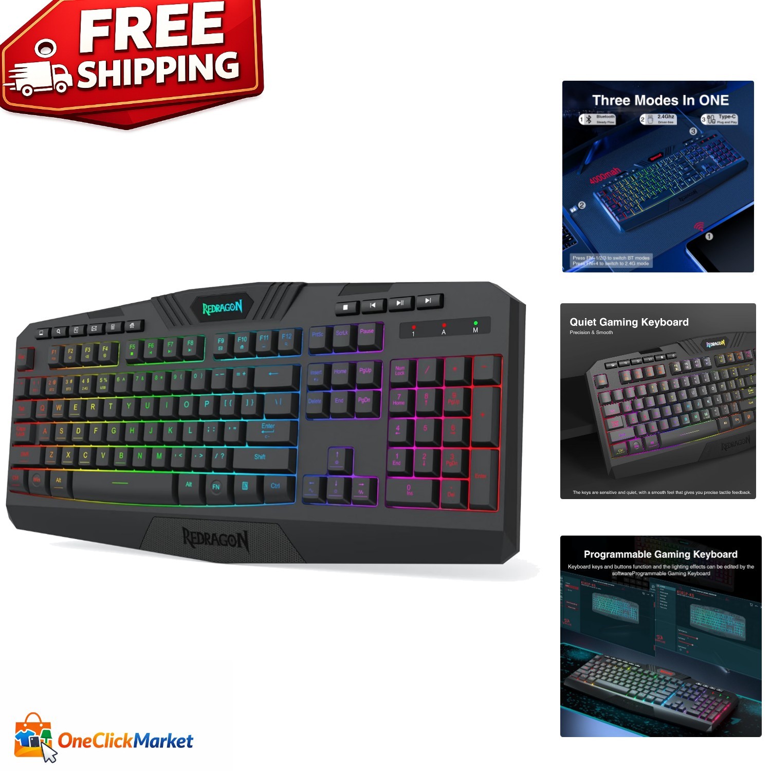 K503 Wireless Gaming Keyboard: 3-Mode RGB Backlit, Programmable Keys, Wrist Rest